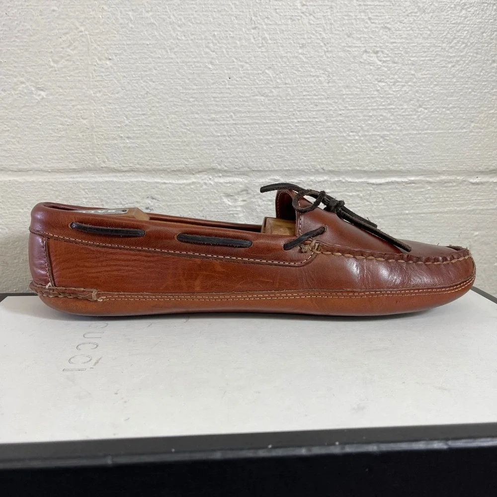 LL Bean Moccasin Slippers Brown Leather Double Sole Slip On Men's Size 10 D
